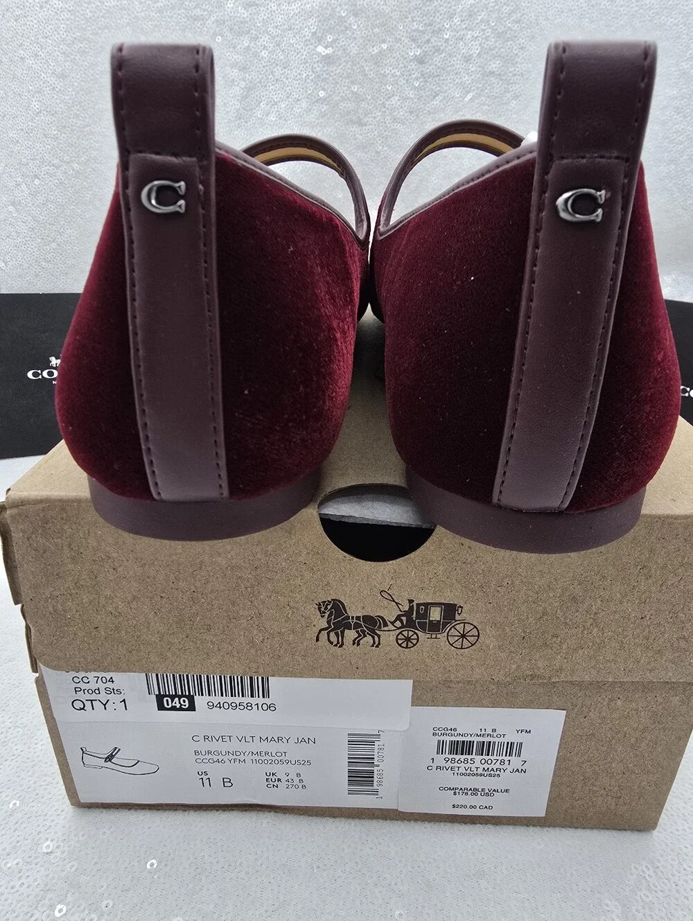 Coach C Rivet Velvet Burgendy Mary Jane Buckle Strap Women's sz 11